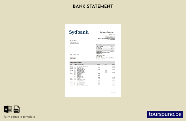 listo para imprimir plantilla de word   extracto bancario de Dinamarca Sydbank